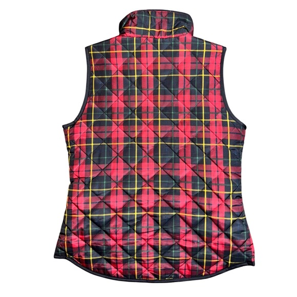 British Khaki Women Quilted Plaid Vest Red Black Yellow Pockets Full Zip Size S - Picture 2 of 10